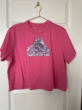 Adidas Pink Cropped Graphic Logo Tee
